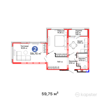 ЖК PARKLAND — 2-ком 59,8 м² (от 26 098 800 тг)