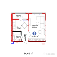 ЖК PARKLAND — 1-ком 34,5 м² (от 13 890 240 тг)