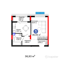 ЖК GreenLine. Sakura — 1-ком 36,9 м² (от 23 819 850 тг)