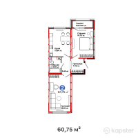 ЖК Space — 2-ком 60,8 м² (от 24 239 250 тг)