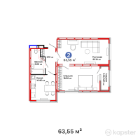 ЖК Space — 2-ком 63,6 м² (от 29 169 450 тг)