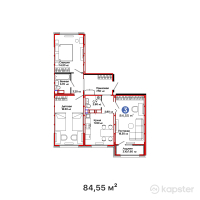 ЖК Space — 3-ком 84,6 м² (от 38 470 250 тг)