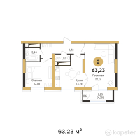 ЖК Золотой квадрат — 2-ком 63,2 м² (от 33 511 900 тг)