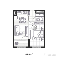 ЖК AQTAM — 1-ком 44,3 м² (от 18 660 600 тг)