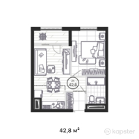 ЖК AQTAM — 2-ком 42,8 м² (от 17 976 000 тг)