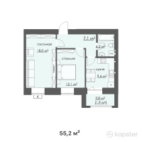 ЖК ALASH — 2-ком 55,2 м² (от 14 076 000 тг)