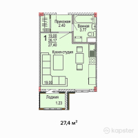 ЖК Aq Shanyraq — 1-ком 27.4 м² (от 6,850,000 тг)