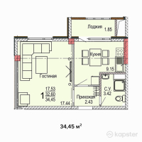 ЖК Aq Shanyraq — 1-ком 34.5 м² (от 8,612,500 тг)