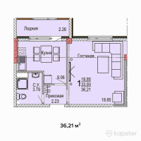 ЖК Aq Shanyraq — 1-ком 36.2 м² (от 9,052,500 тг)