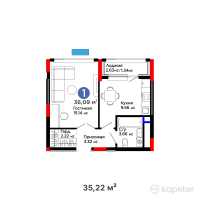 ЖК Arena Vista — 1-ком 35,2 м² (от 25 428 840 тг)