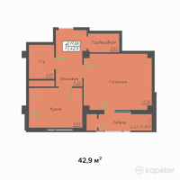 ЖК Оазис — 1-ком 42,9 м² (null)