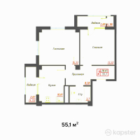 ЖК Оазис — 2-ком 55,1 м² (null)
