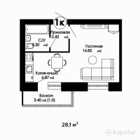 ЖК Satty Jol — 1-ком 28.1 м² (от 9,835,000 тг)