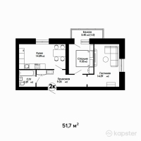 ЖК Satty Jol — 2-ком 51.7 м² (от 18,095,000 тг)