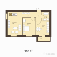 ЖК Оркендеу — 2-ком 61,3 м² (null)