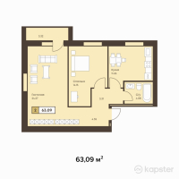 ЖК Оркендеу — 2-ком 63,1 м² (null)