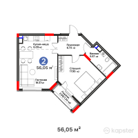 ЖК Bosaga — 2-ком 56,1 м² (от 25 670 900 тг)