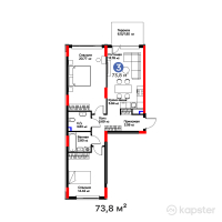 ЖК Bosaga — 3-ком 73,5 м² (от 37 831 900 тг)
