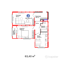 ЖК PARKLAND — 2-ком 63,4 м² (от 22 253 400 тг)