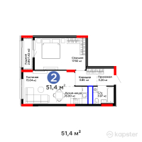 ЖК Baizaman — 2-ком 51,4 м² (от 24 474 624 тг)
