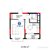 ЖК Arena Vista — 1-ком 37,8 м² (от 24 834 600 тг)