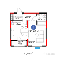 ЖК Saulet — 1-ком 41,4 м² (от 34 974 720 тг)