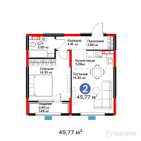 ЖК Saulet — 2-ком 45,8 м² (от 37 392 260 тг)