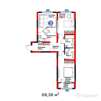 ЖК Saulet — 3-ком 68,4 м² (от 41 778 214 тг)