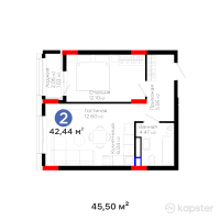 ЖК Sezim Qala. Orken — 2-ком 42,4 м² (от 29 071 400 тг)