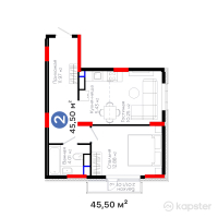 ЖК Sezim Qala. Orken — 2-ком 45,5 м² (от 31 167 500 тг)