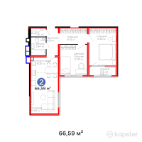ЖК Arena Lite — 2-ком 66,6 м² (от 47 278 900 тг)