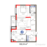 ЖК Hyde Park Shymkent — 2-ком 68,2 м² (от 62 030 160 тг)