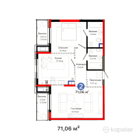 ЖК Hyde Park Shymkent — 2-ком 71,1 м² (от 64 529 586 тг)