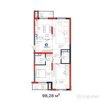ЖК Hyde Park Shymkent — 3-ком 98,3 м² (от 91 235 290 тг)