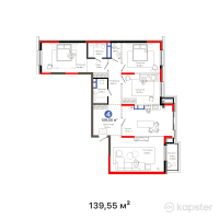 ЖК Hyde Park Shymkent — 4-ком 139,6 м² (от 123 116 592 тг)