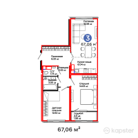 ЖК AruPark — 3-ком 67,1 м² (от 29 573 460 тг)