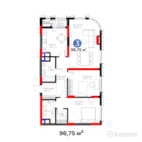 ЖК Turan Tower — 3-ком 96,8 м² (от 75 755 250 тг)