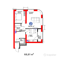 ЖК Avenue 32 — 2-ком 68,8 м² (от 59 312 844 тг)