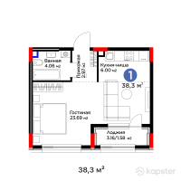 ЖК Jetisu.Kerbez — 1-ком 38,3 м² (от 20 553 312 тг)
