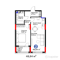 ЖК Jetisu.Kerbez — 2-ком 48,8 м² (от 26 631 476 тг)