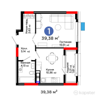 ЖК Aisar — 1-ком 39,4 м² (от 22 191 418 тг)