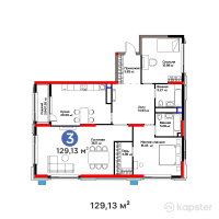 ЖК Garden View — 3-ком 129,1 м² (от 131 590 000 тг)