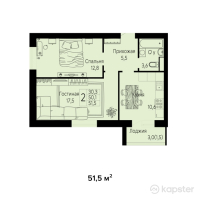 ЖК Лесная поляна — 2-ком 51.5 м² (от 14,182,400 тг)