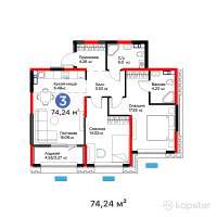 ЖК Атамұра. Ұрпақ — 3-ком 74,2 м² (от 42 127 488 тг)