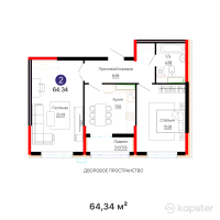 ЖК New City Life — 2-ком 64,3 м² (от 25 736 000 тг)