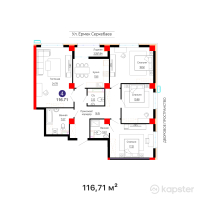 ЖК New City Life — 4-ком 116,7 м² (от 44 349 800 тг)