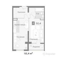 ЖК Аспан Сити 2.0 — 2-ком 52,4 м² (от 21 798 400 тг)