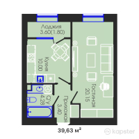 ЖК DOS — 1-ком 39,6 м² (от 24 372 450 тг)