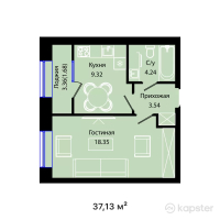 ЖК BAIMURA — 1-ком 37,1 м² (от 18 041 467 тг)