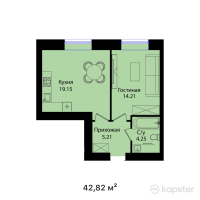 ЖК BAIDAULET — 1-ком 42,8 м² (от 21 731 150 тг)